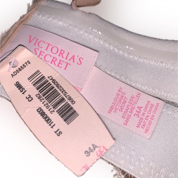 Fabulous By Victoria's Secret Pink Gold Champagne Strapless Convertible Bra 34A - Picture 9 of 13